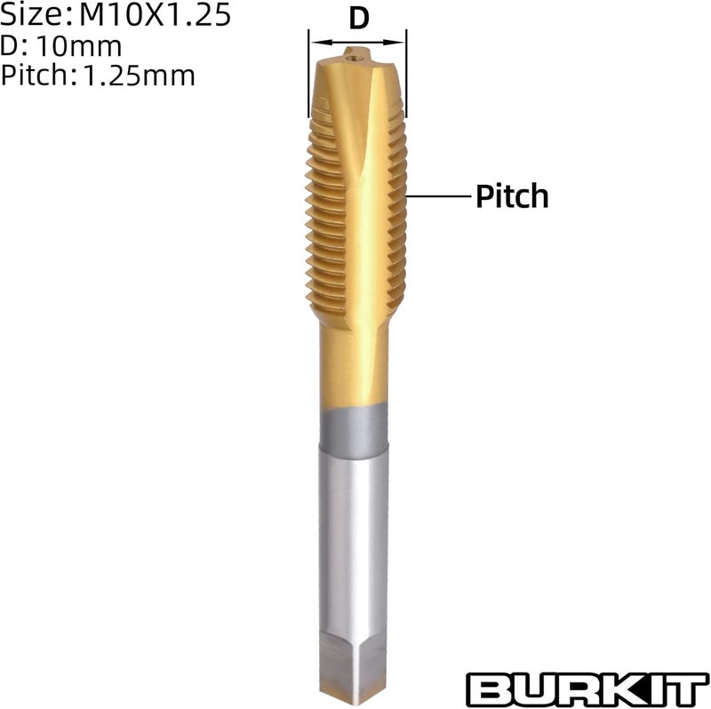 Burkit مفتاح لولبي نقطة حلزونية M10 X 1.25، طلاء تيتانيوم HSS مفتاح لولبي نقطة حلزونية M10 x 1.25 - Image 2